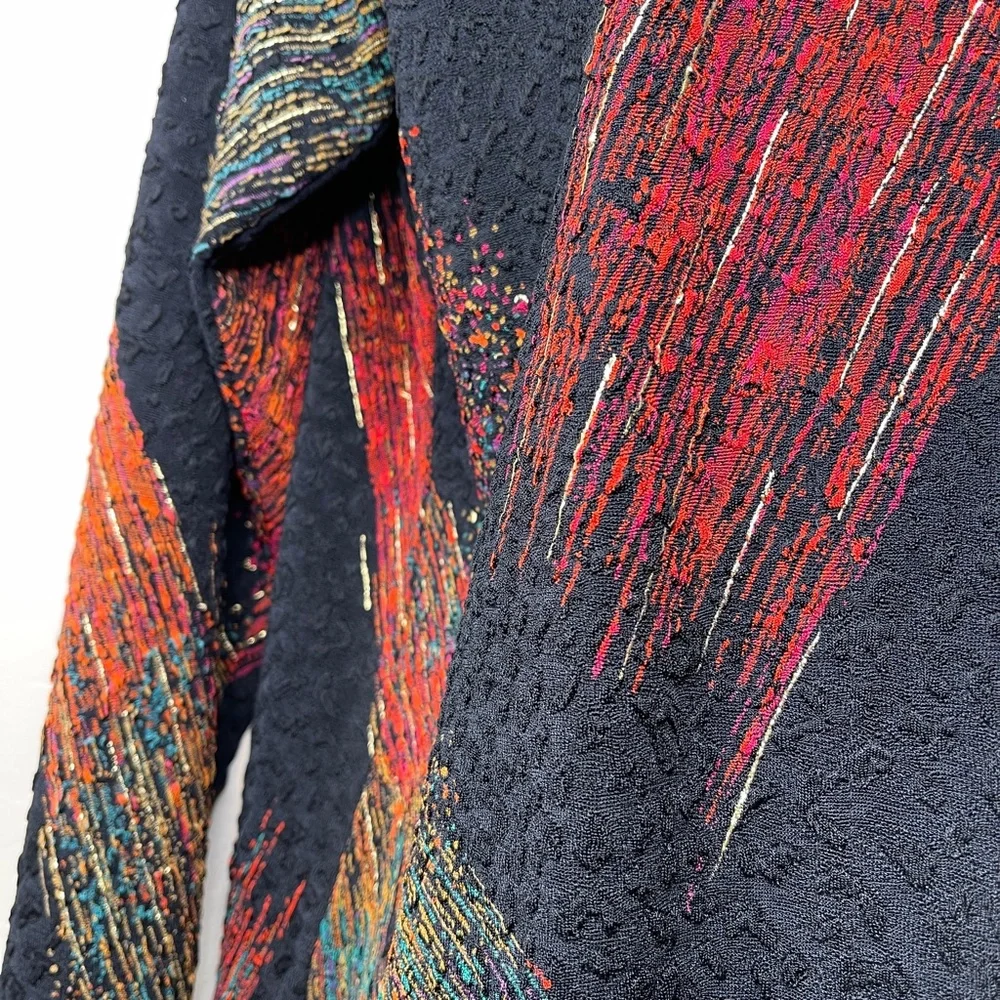 A Touch Of Class | VTG Metallic Brush Stroke Abstract Print Open Front Cardigan